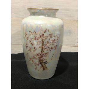 Vtg Mother of Pearl Asian Floral Vase by Bareuther Waldsassen Bavaria–Germany